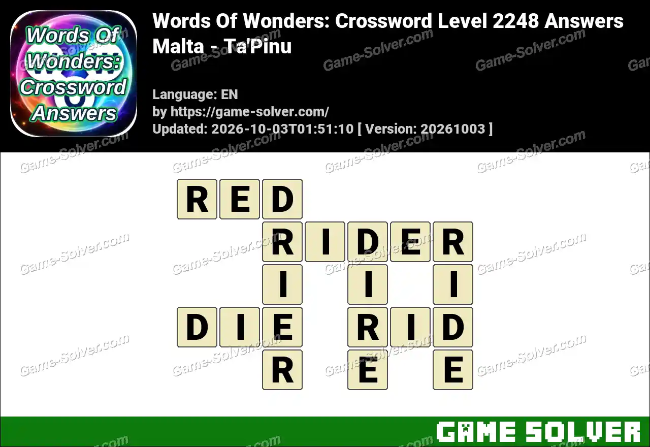 Words Of Wonders: Crossword Level 2248 Answers – Malta – Ta’Pinu